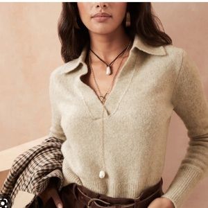 Banana Republic Johnny Collar V Neck Chunky Wool Knit Sweater Everest Tan Sz S